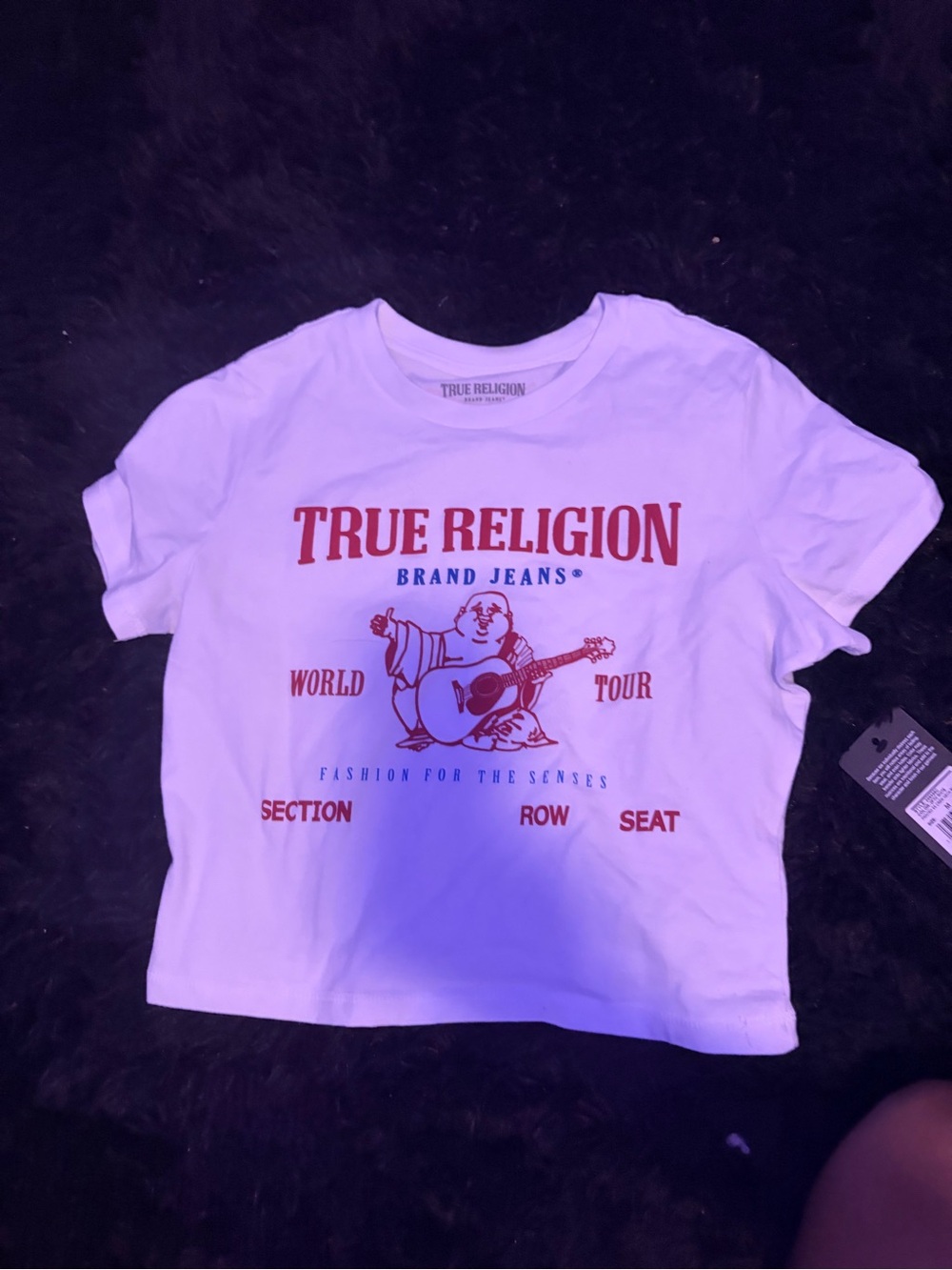 True Religion White Short Sleeve Tee with Red and Blue Graphic